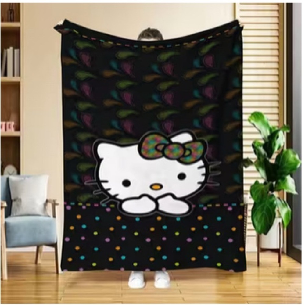 Hello Kitty Black Blanket with Colorful Accents Soft & Cozy 51”x 59” new in bag